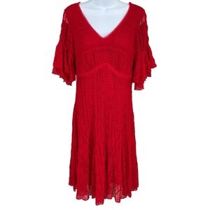 Rabbit Rabbit Rabbit Designs Dress Sz 10 Red Lace Flutter‎ Sleeve Boho Classic